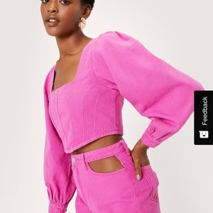 Hot Pink Denim Puffer Sleeve Top!